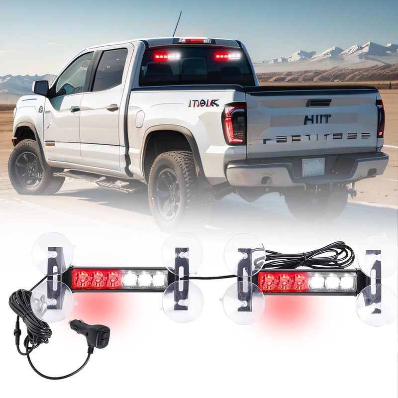 Tiannor 2X 6.1 inch Emergency Strobe Lights Red White 12 LED Hazard Warning Flashing Safety Front/Rear Windshield Deck Split Lights Grille for Volunteer Firefighter Vehicles POV Trucks - Image 1